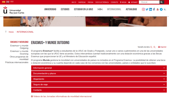 Erasmus en la página web de la URJC