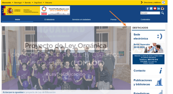 Página inicial Ministerio de Educación